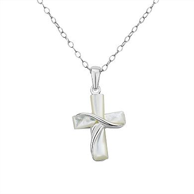 Argento Forte Sterling Silver Mother of Pearl Cross Pendant Necklace
