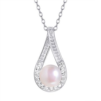 Sterling Silver Cultured Freshwater Pearl & Crystal Teardrop Pendant Necklace & Earrings Set