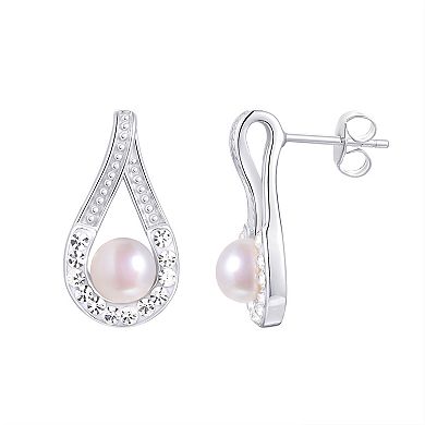Argento Forte Sterling Silver Cultured Freshwater Pearl & Crystal Teardrop Pendant Necklace & Earrings Set
