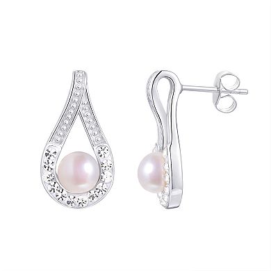 Sterling Silver Cultured Freshwater Pearl & Crystal Teardrop Pendant Necklace & Earrings Set