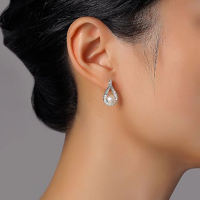 Argento Forte Sterling Silver Cultured Freshwater Pearl & Crystal Teardrop Pendant Necklace & Earrings Set