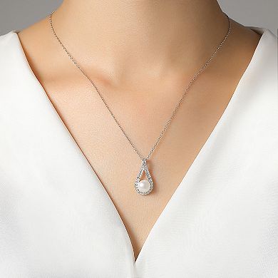 Sterling Silver Cultured Freshwater Pearl & Crystal Teardrop Pendant Necklace & Earrings Set