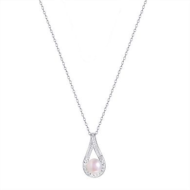 Sterling Silver Cultured Freshwater Pearl & Crystal Teardrop Pendant Necklace & Earrings Set