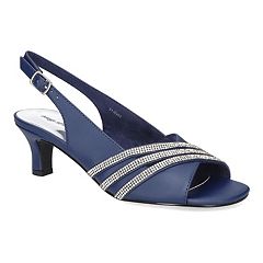 Blue dress sandals low hot sale heel