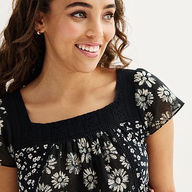 Juniors' Rewind Squareneck Flutter Sleeve Top