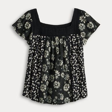 Juniors' Rewind Squareneck Flutter Sleeve Top