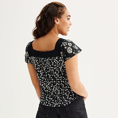 Juniors' Rewind Squareneck Flutter Sleeve Top