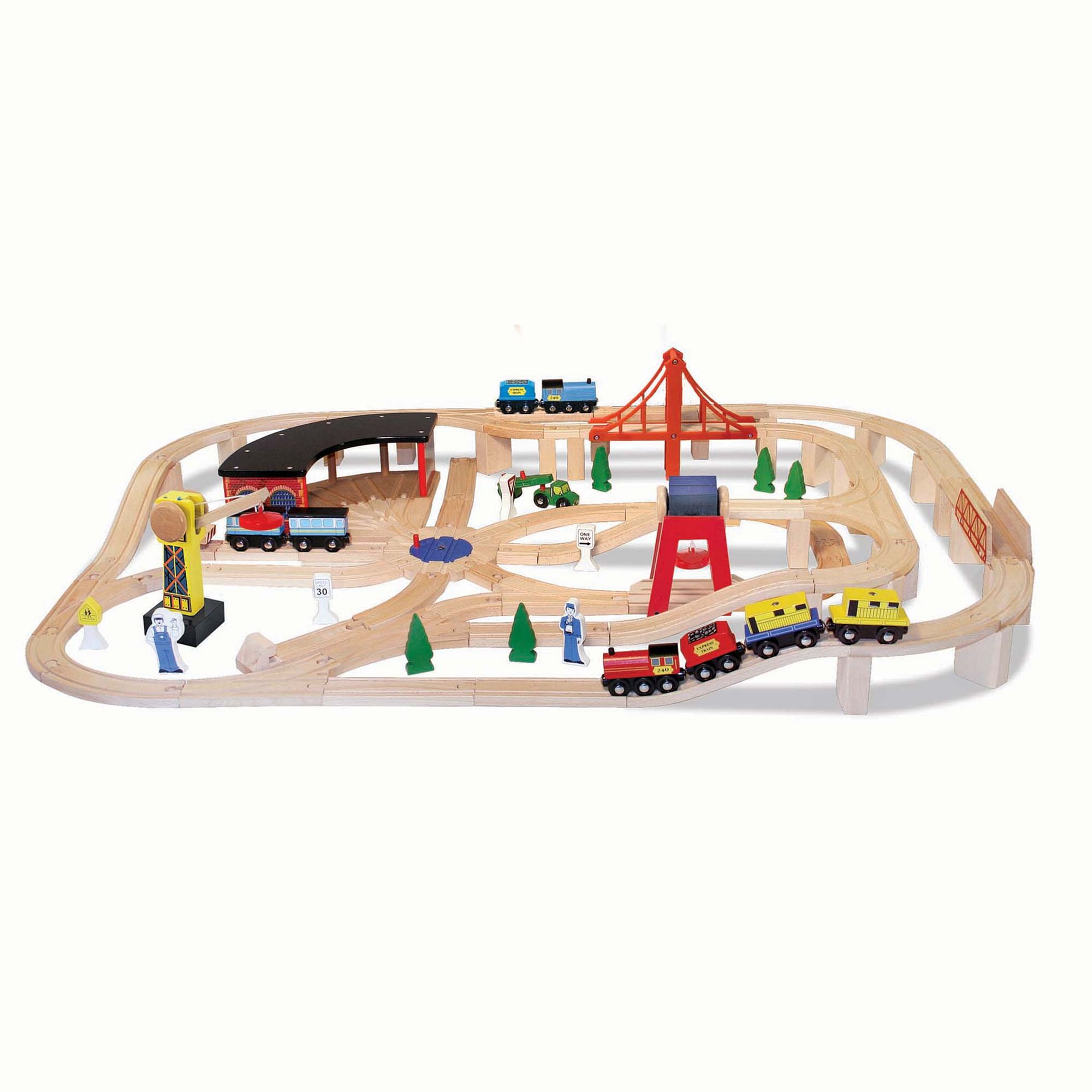Melissa & Doug Deluxe 130-Piece Wooden Railway Train Set, Multi