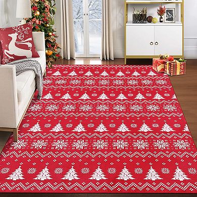 Garvee Christmas Area Rug Snowflake And Xmas Tree Boho Floor Cover Machine Washable Rug