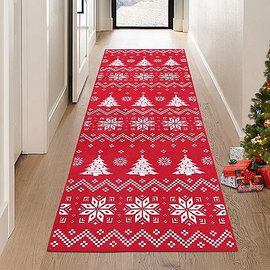Garvee Christmas Area Rug Snowflake And Xmas Tree Boho Floor Cover Machine Washable Rug