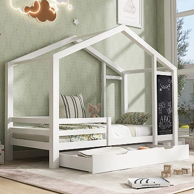 Merax House Bed With Blackboard And Drawers