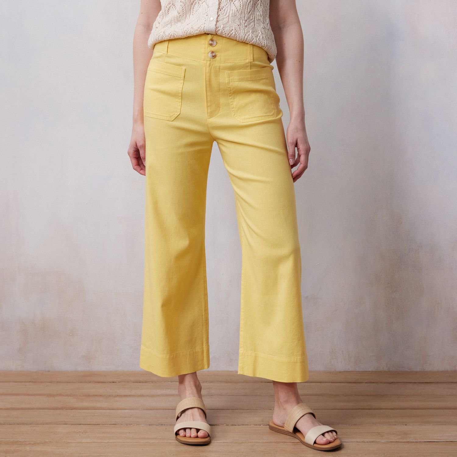 Linen Crop Pants Women Casual Wide Leg Capris For Women Linen