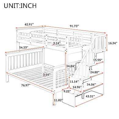 Merax Stairway Twin-Over-Full Bunk Bed with Storage