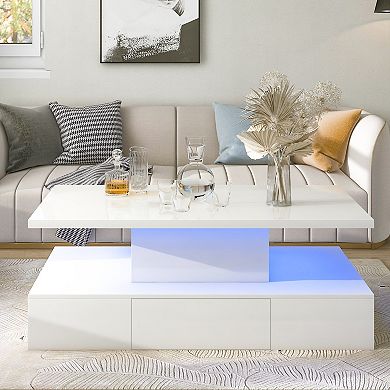 Merax Modern Glossy Coffee Table With Drawer