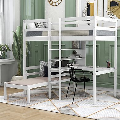 Merax Convertible Loft Bed with L-Shape Desk