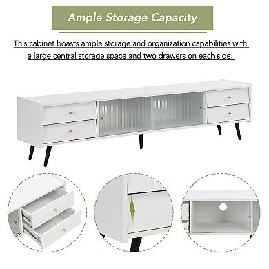 Merax Modern TV Stand，Faux Marble Tabletop Media Console with Tempered Glass Doors