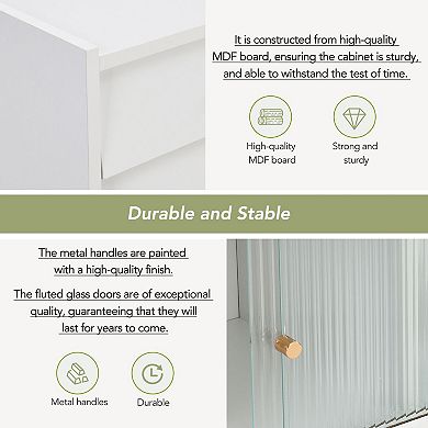 Merax Modern TV Stand，Faux Marble Tabletop Media Console with Tempered Glass Doors