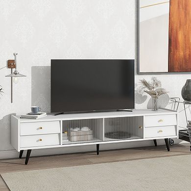 Merax Modern TV Stand，Faux Marble Tabletop Media Console with Tempered Glass Doors