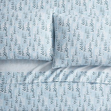 Bearpaw Winter Trees Blue Triple Brushed Cotton Flannel Sheet Set with Pillowcases