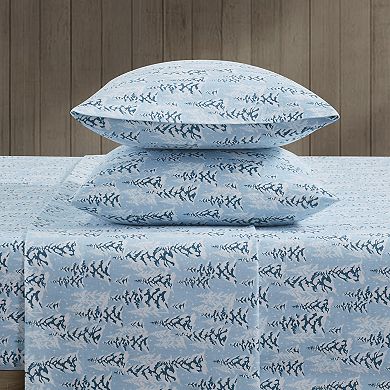 Bearpaw Winter Trees Blue Triple Brushed Cotton Flannel Sheet Set with Pillowcases