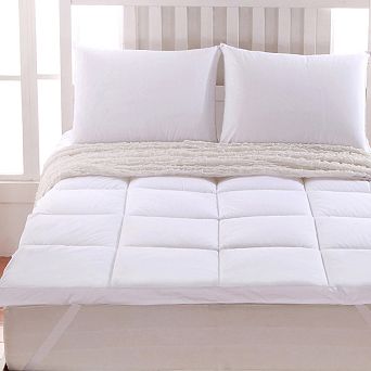 2-Inch Thick Comfort Mattress Topper 100% Cotton Shell, White Alternative Down fill