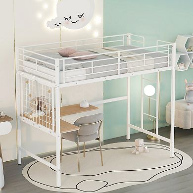 Merax Metal Loft Bed with Desk and Metal Grid