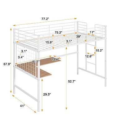 Merax Metal Loft Bed with Desk and Metal Grid