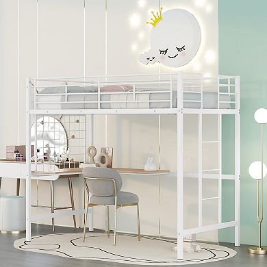 Merax Metal Loft Bed with Desk and Metal Grid