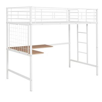 Merax Metal Loft Bed with Desk and Metal Grid