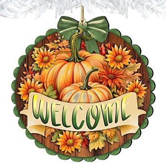 Welcome Wooden Holiday Ornaments by G. Debrekht - Thanksgiving Halloween Decor