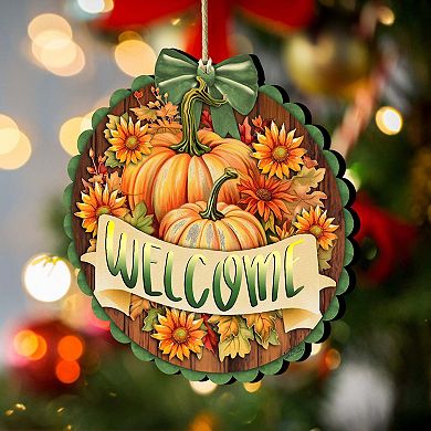 Welcome Wooden Holiday Ornaments by G. Debrekht - Thanksgiving Halloween Decor