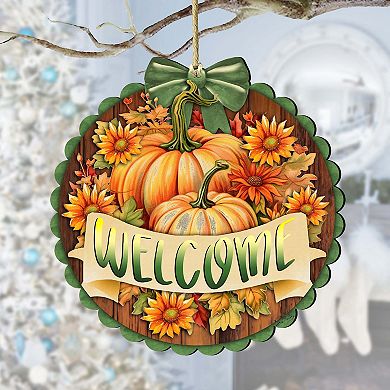 Welcome Wooden Holiday Ornaments by G. Debrekht - Thanksgiving Halloween Decor
