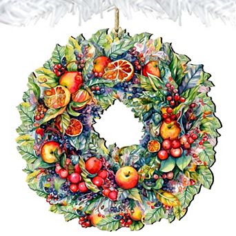 Summer Harvest Fruit Wreath Wooden Christmas Ornaments by G. Debrekht - Christmas Decor