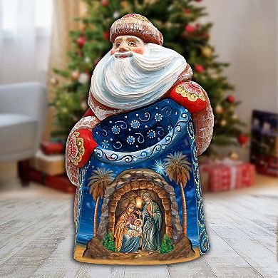 Classic Nativity Santa Wood Carved Masterpiece Figurine By G. Debrekht - Nativity Holiday Decor