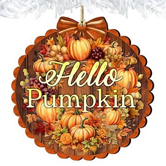 Hello Pumpkin Wooden Holiday Ornaments by G. Debrekht - Thanksgiving Halloween Decor