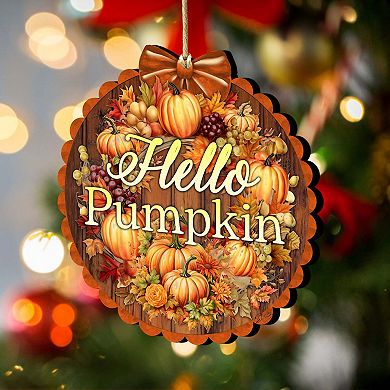 Hello Pumpkin Wooden Holiday Ornaments by G. Debrekht - Thanksgiving Halloween Decor