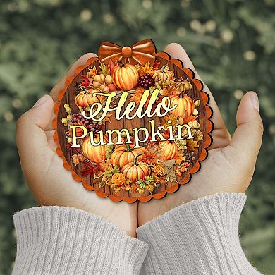 Hello Pumpkin Wooden Holiday Ornaments by G. Debrekht - Thanksgiving Halloween Decor