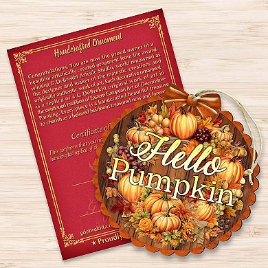 Hello Pumpkin Wooden Holiday Ornaments by G. Debrekht - Thanksgiving Halloween Decor