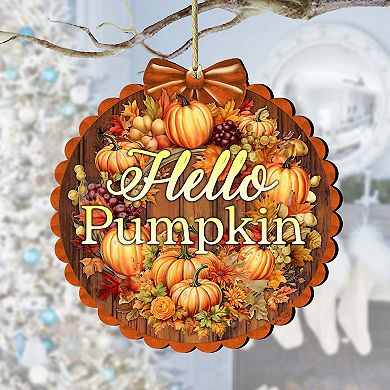 Hello Pumpkin Wooden Holiday Ornaments by G. Debrekht - Thanksgiving Halloween Decor