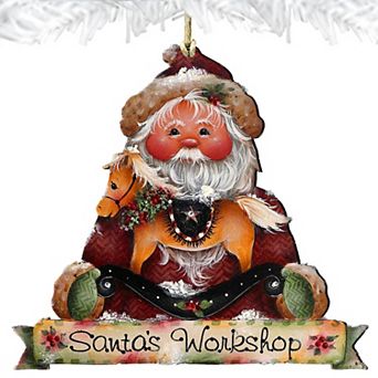 Santa's Workshop Wooden Christmas Ornaments by J. Mills-Price - Christmas Santa Snowman Decor
