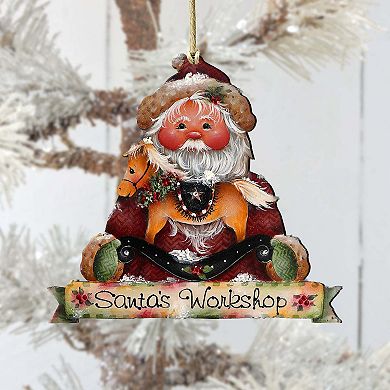 Santa's Workshop Wooden Christmas Ornaments by J. Mills-Price - Christmas Santa Snowman Decor