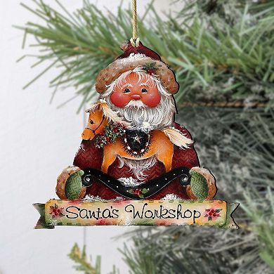 Santa's Workshop Wooden Christmas Ornaments by J. Mills-Price - Christmas Santa Snowman Decor