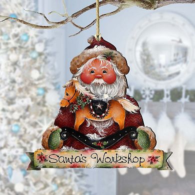 Santa's Workshop Wooden Christmas Ornaments by J. Mills-Price - Christmas Santa Snowman Decor