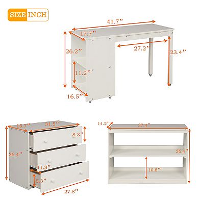 Merax Low Study Loft Bed with Cabinet and Rolling Portable Desk