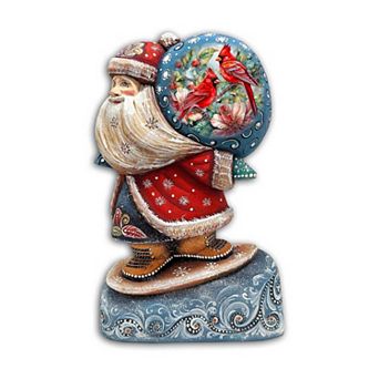 Red Cardinals Sack Santa Hand-painted Wood Carved Masterpiece By G. Debrekht - Christmas Decor