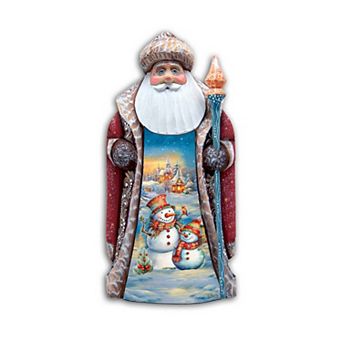 Snowman's Friend Santa Hand-painted Wood Carved Masterpiece By G. Debrekht - Christmas Decor