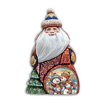 Snowman Family Santa Wood Carved Masterpiece Figurine By G. Debrekht - Christmas Decor