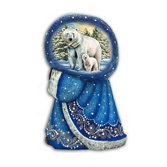 Polar Bears Santa With Bag Hand-painted Wood Carved Masterpiece By G. Debrekht - Christmas Decor