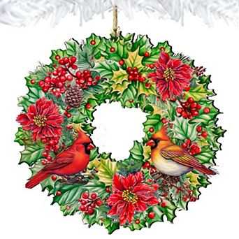 Holiday Cardinal Garland Wreath Wooden Christmas Ornaments by G. Debrekht - Christmas Decor