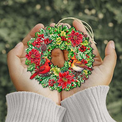 Holiday Cardinal Garland Wreath Wooden Christmas Ornaments by G. Debrekht - Christmas Decor